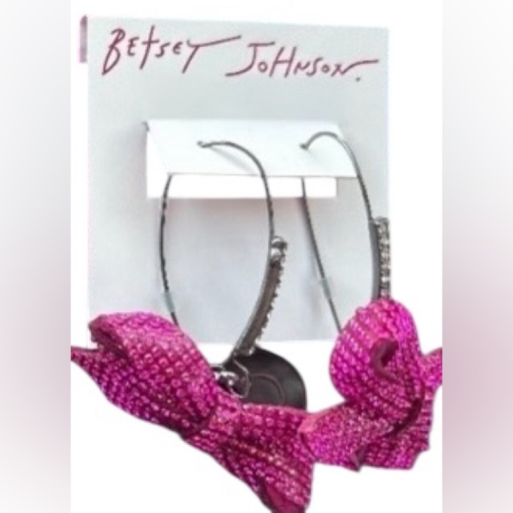 BETSEY JOHNSON SET Pink Pavé & Crystals Statement Bow Necklace & Earrings NWT - Picture 10 of 15